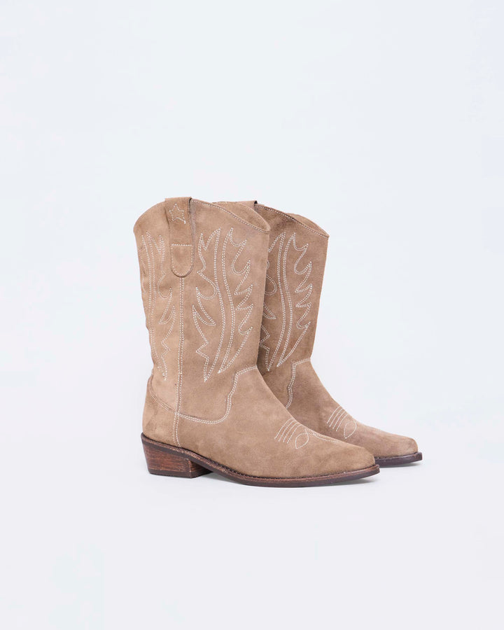 Bota Western Beige de cuero para mujer, hecha a mano en Chile | SENA