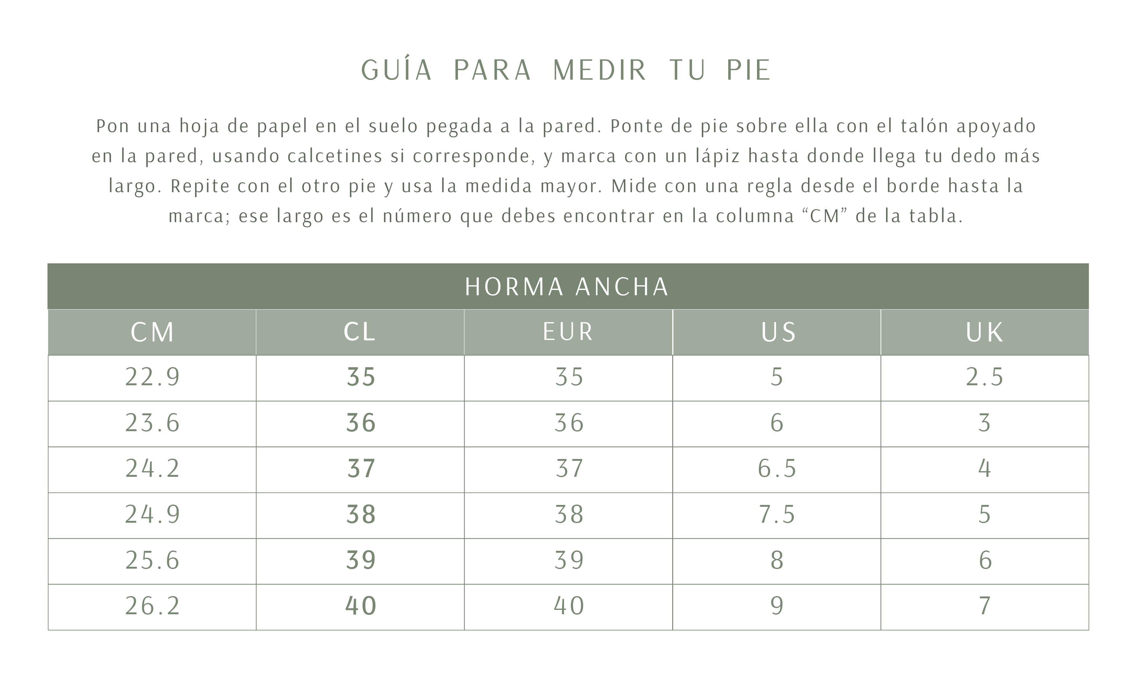 Guía de tallas